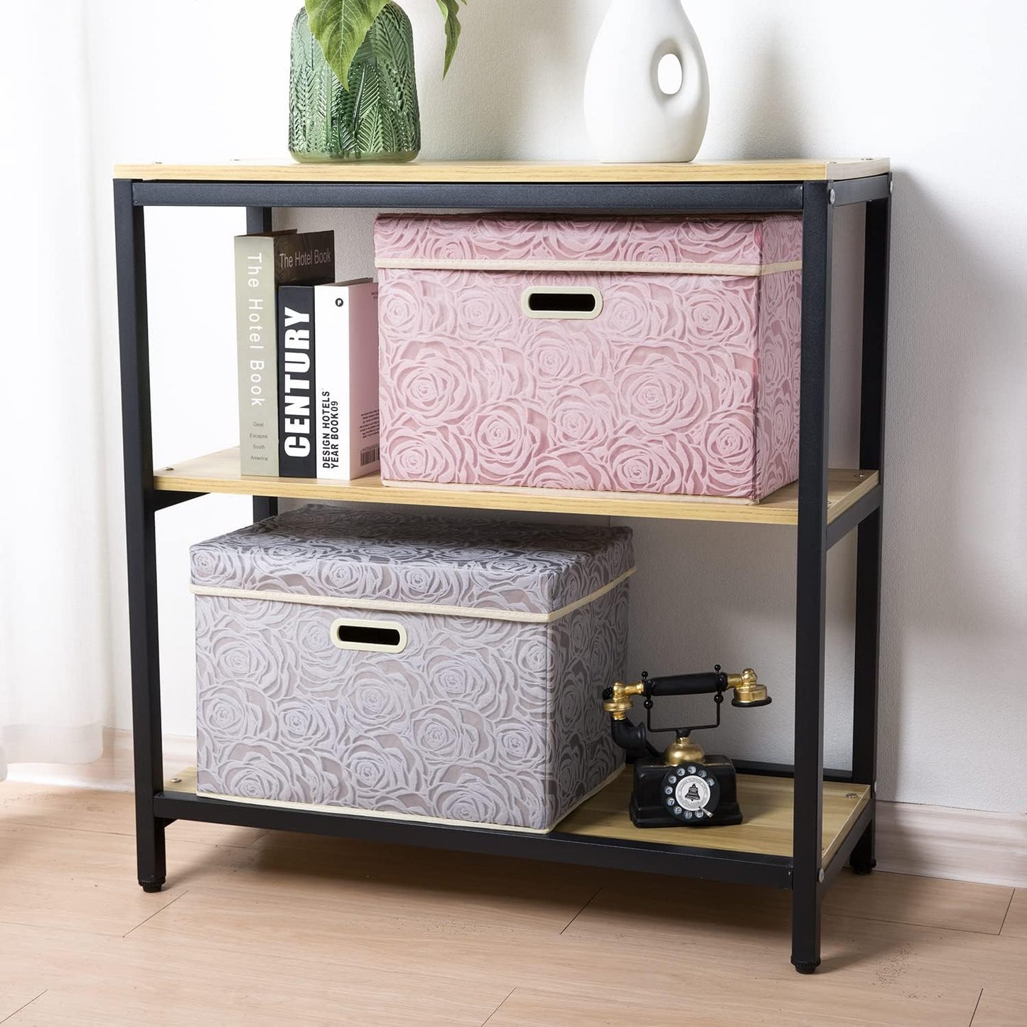 PRANDOM Larger Collapsible Storage Bin with Lid [1-Pack] Fabric Decorative Storage Box Cube Organizer Container Baskes with Handles Divider for Bedroom Closet Living Room Pink 17.7x11.8x11.8 Inch