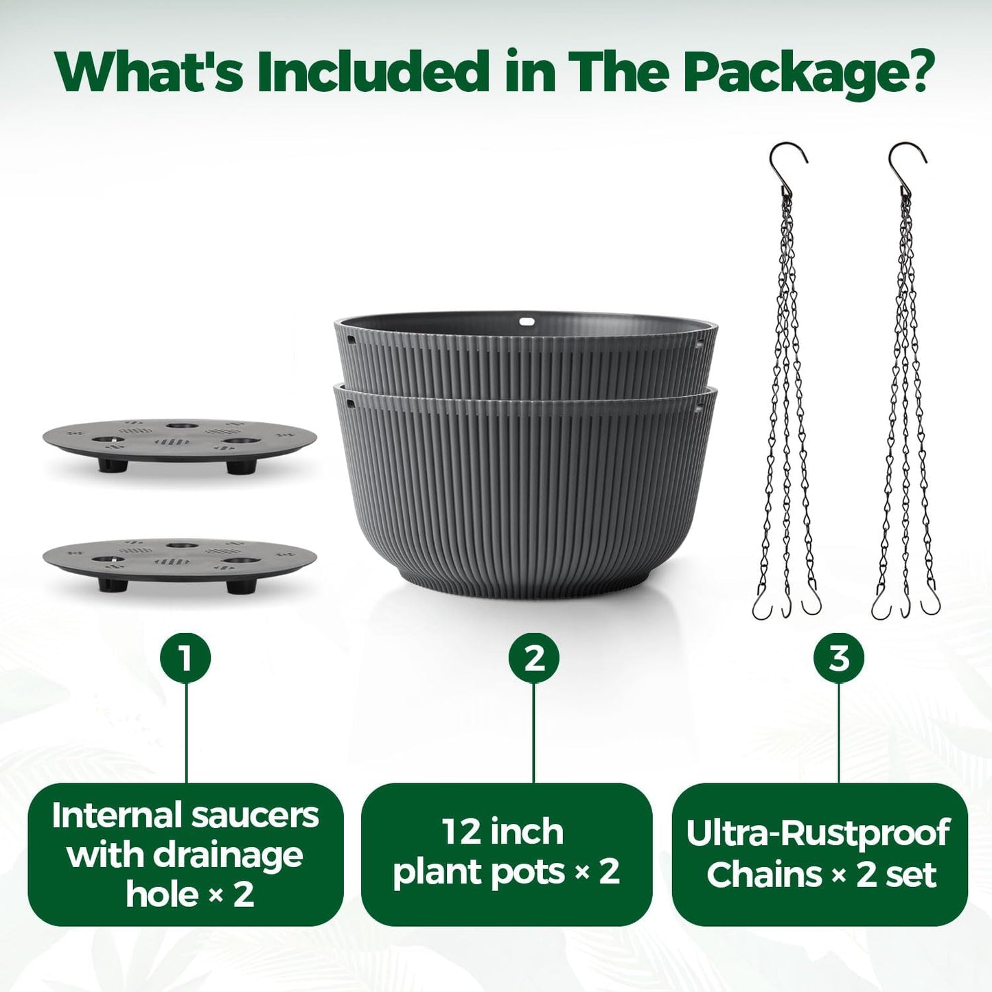 T4U 10 Inch Hanging Planters for Indoor Plants, 2 Pack White Self Watering Hanging Plant Pot, Hanging Pots Set with Drainage Hole & Plug & Chain with 3 Hooks for Garden Home Decor