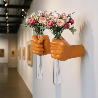 2 Pieces Wall Sculptures, Hands Vase Home Decor, Wall Mount Art Sculpture, Unique Wall Art Statue, Funky Flower Vase Decorations, Modern Eclectic Hanging Decor,Hands Statue (Black)