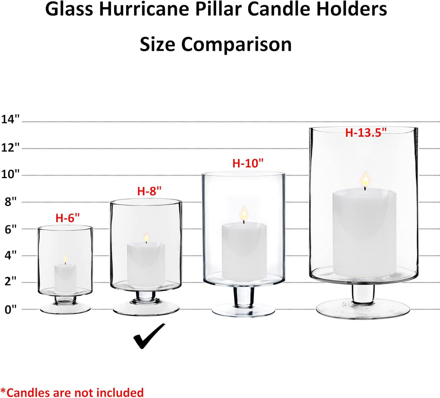 CYS EXCEL Glass Hurricane Pillar Candle Holder (H:6" W:3.75") | Multiple Size Choices Short Stem Candle Centerpieces | Stemmed Glass Cylinder Candle Vase
