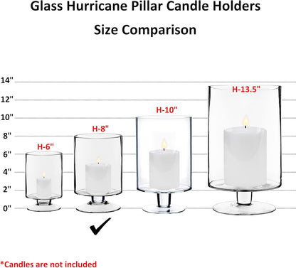 CYS EXCEL Glass Hurricane Pillar Candle Holder (H:6" W:3.75") | Multiple Size Choices Short Stem Candle Centerpieces | Stemmed Glass Cylinder Candle Vase