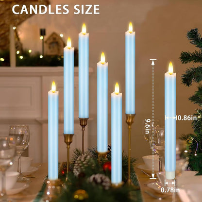 KSWING Upgraded Real Wax Short LED Flameless Taper Candles with Remote, 6 PCS White Candlesticks Battery Operated 3D Flickering - 6" Realistic Fake Candle Sticks for Home/Wedding/Fireplace Xmas Decor