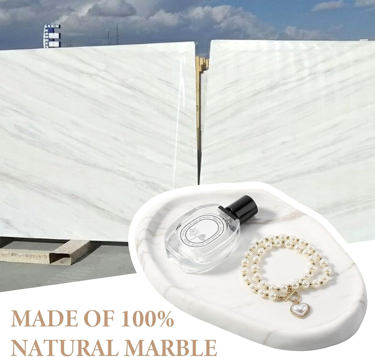 Koville Luxurious Natural Marble Vanity Tray, Cloud Shape Serving Stone Key Tray for Home Decor, 10" x 7" Marble Storage Trays for Bathroom, Stone Plate Holder for Perfume, Candle and Jewelry