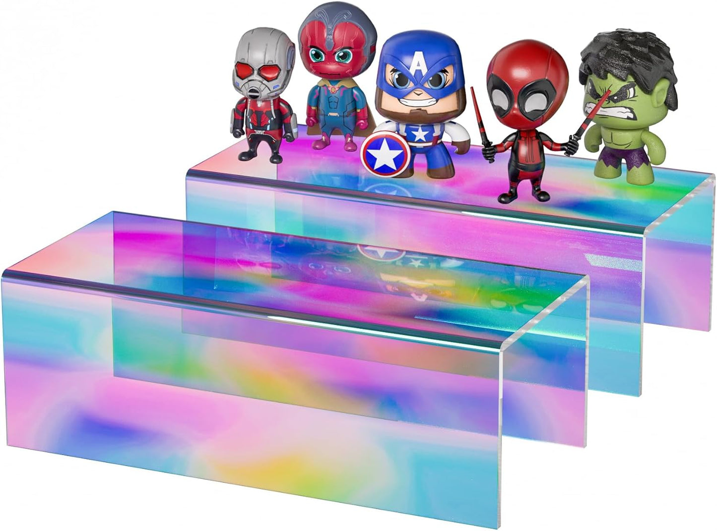 Sezanrpt Acrylic Shelf Riser 12x4.7x3 pack of 2, Desktop Rectangular Acrylic Tray Pedestal Stand for Funko Pop Figure, Bags, 12x4.7x3 Inch