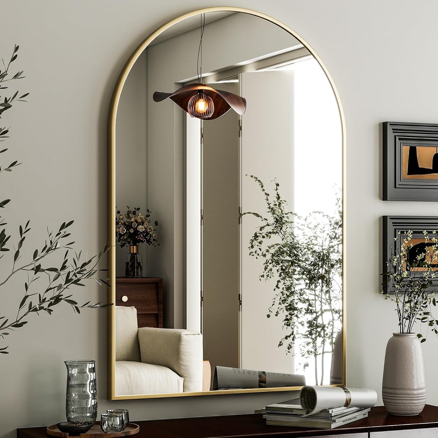 HARRITPURE Arched Wall Mirror 24"x36" – Black Metal Frame Vanity Mirrors for Bedroom, Entryway, Living Room Decor