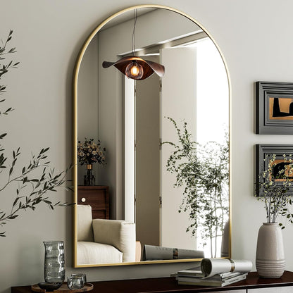 HARRITPURE Arched Wall Mirror 24"x36" – Black Metal Frame Vanity Mirrors for Bedroom, Entryway, Living Room Decor