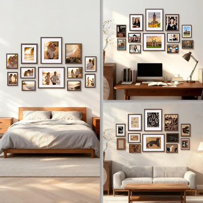 Egofine Picture Frame Set 12 Pack, Picture Frames Collage Wall Decor with Two 11x14, Two 8x10, Four 5x7, Four 4x6 for Wall and Tabletop, Made of Solid Wood, Covered by Plexiglass, Natural Wood