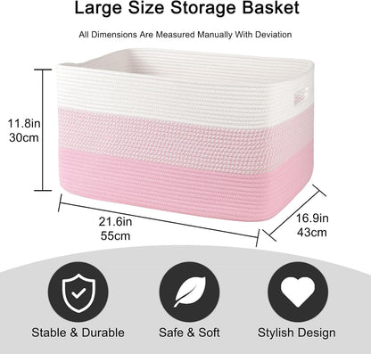 OIAHOMY Large Blanket Basket, 22”x17”x12” Rectangle Woven Baskets, Nursery Blanket Storage Living Room, Toy Storage With Handle, Large Baskets for Organizing-Gradient Yellow