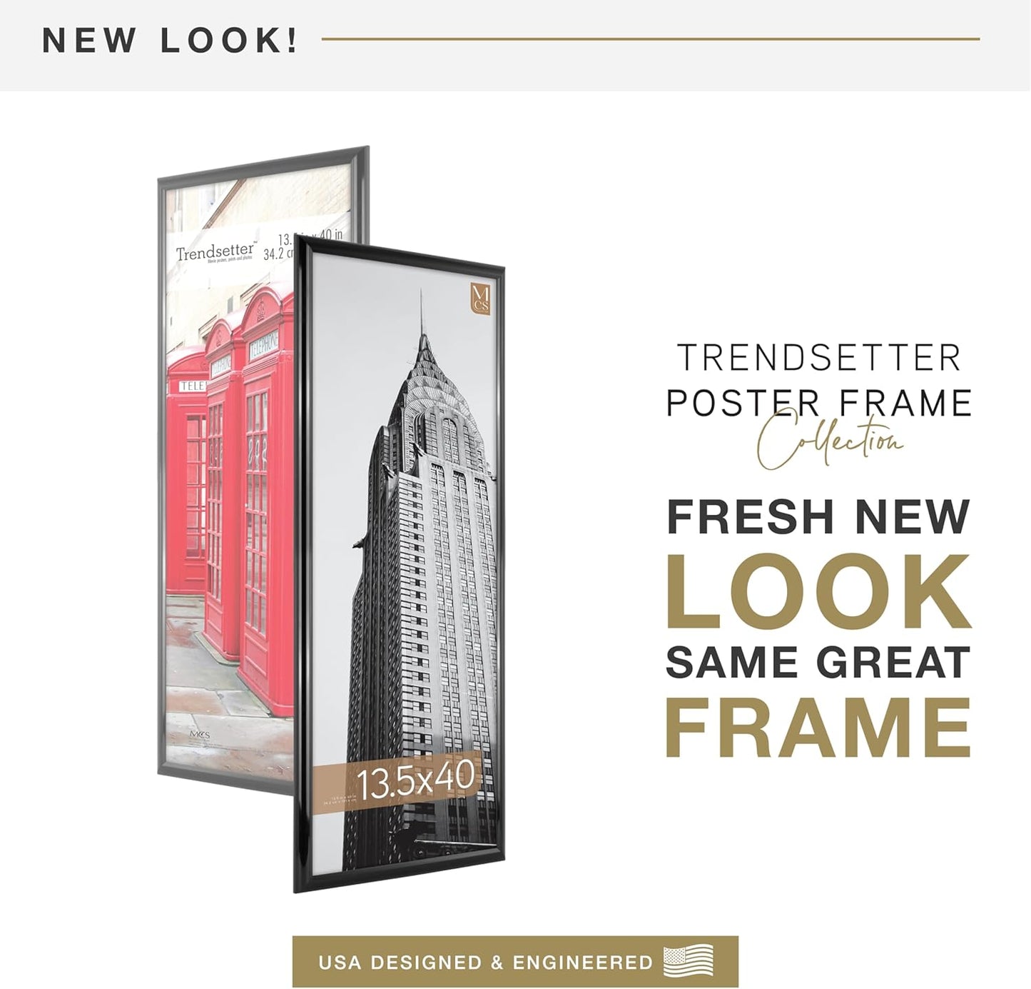 MCS Trendsetter 24x36 Poster Frame Black High-Gloss, Vertical & Horizontal Wall Hanging Large Picture Frame for Photos, Posters & Art Prints (1-Pack)