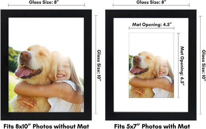 Americanflat 8x10 Picture Frame with Shatter-Resistant Glass - Use as 5x7 Frame with Mat or Display 8x10 Photo Without Mat - Signature Collection - Picture Frames for Tabletop and Wall Display - Black