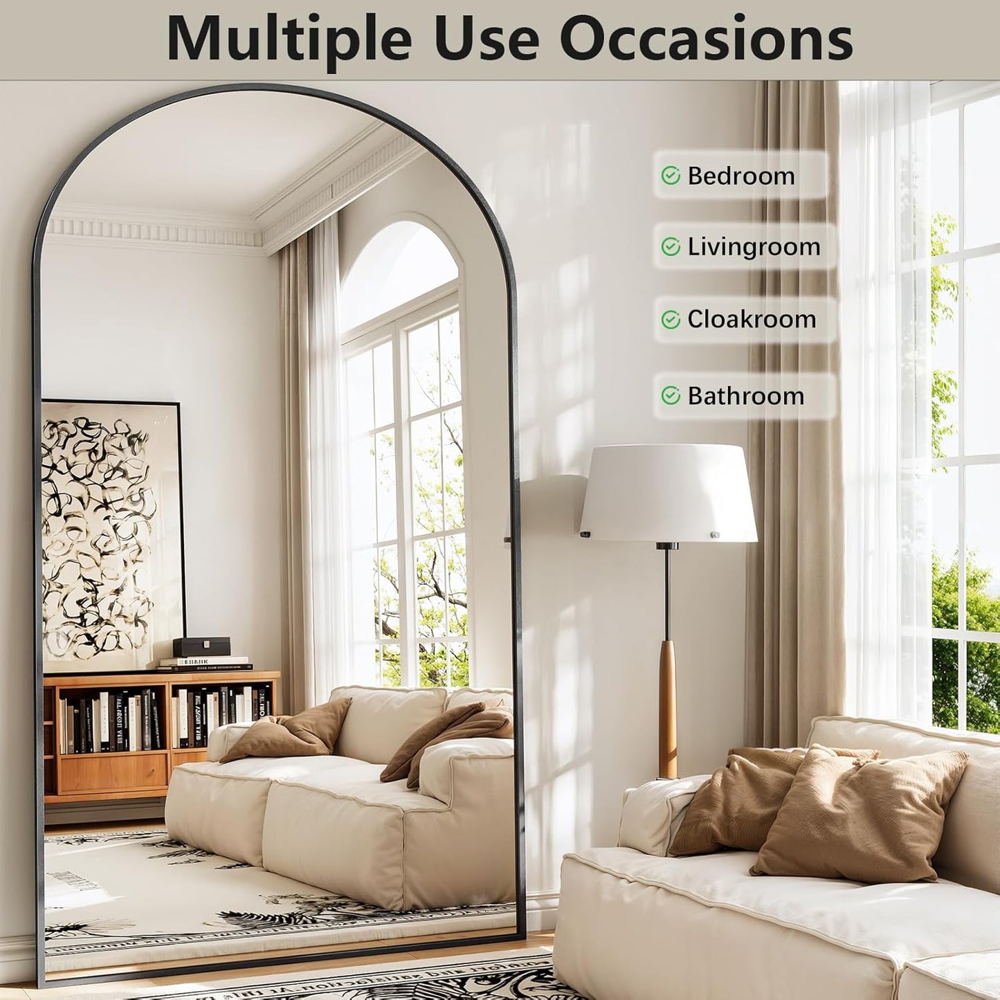 57" x 20" Arched Full Length Mirror - Wall Mounted/Floor Mirror Aluminum Alloy Frame Full Body Mirrors for Bathroom Living Room Bedroom and Entryway,Black