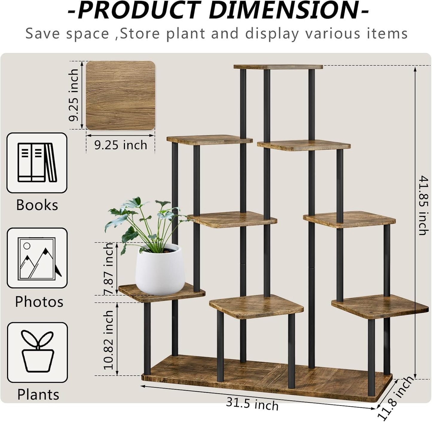 AZERPIAN Plant Stand 5 Tier Indoor Metal Flower Shelf for Multiple Plants Corner Tall Flower Holders for Patio Garden Living Room Balcony Bedroom, Black (5 Tier-Black)