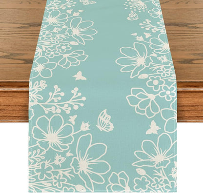Artoid Mode Pink Bloom Flowers Butterfly Spring Table Runner, Seasonal Holiday Kitchen Dining Table Decoration for Home Party Indoor 13x72 Inch