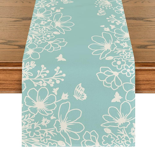 Artoid Mode Pink Bloom Flowers Butterfly Spring Table Runner, Seasonal Holiday Kitchen Dining Table Decoration for Home Party Indoor 13x72 Inch