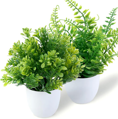 GREENTIME 4 Pack Fake Plants in Black Pot Mini Artificial Eucalyptus Potted Plant Small Faux Grass Greenery Potted for Indoor Home Office Farmhouse Bathroom Table Decoration