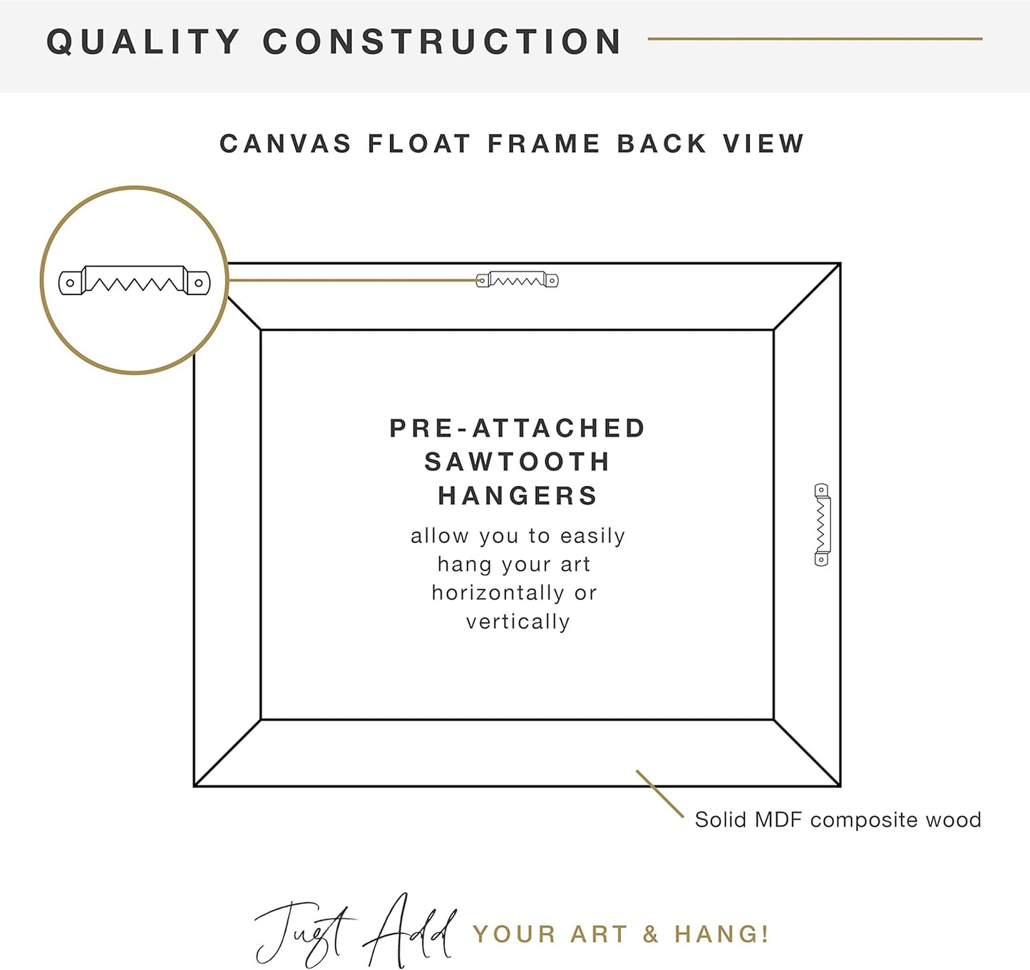 MCS Canvas Float Frames 8x10 Frame, Black Frame for Finished Canvases, Vertical & Horizontal Wall Hanging Frame with Adhesive for Canvas Paintings (1-Pack)
