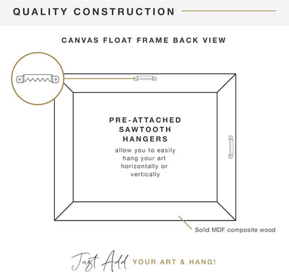 MCS Canvas Float Frames 8x10 Frame, Black Frame for Finished Canvases, Vertical & Horizontal Wall Hanging Frame with Adhesive for Canvas Paintings (1-Pack)