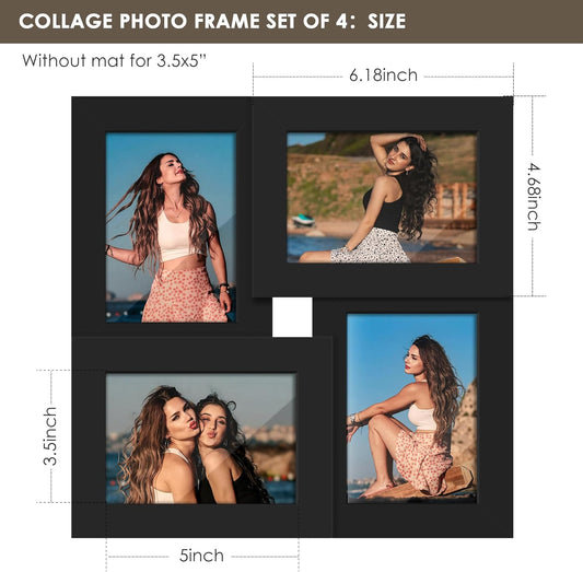 DUENPY 4x6 Collage Picture Frame Tempered Glass Front, Displays Four 4x6 Photo, Family Photo Collage Frame, Wall Decor Wall Hanging or Tabletop, Brown