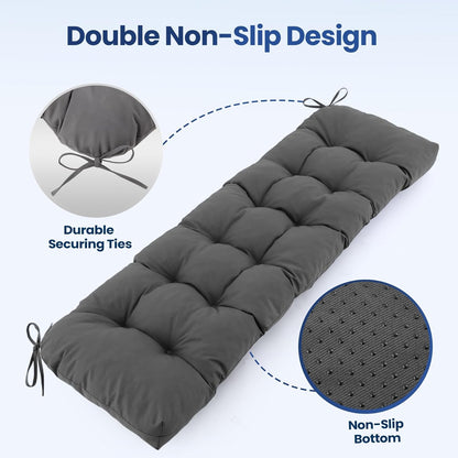 IASEAHK Outdoor Bench Cushion 48x18x5 Inch, Waterproof & Fade-Resistant Patio Furniture Cushions, Tufted Memory Foam Indoor/Outdoor Cushions for Couch Swing with Non-Slip Backing & Straps, Dark Grey
