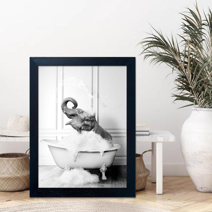 Bathroom Picture Wall Decor, Framed Black and White Bathroom Wall Art, Toilet Paper in Little Funny Raccoon's Hand Animal Canvas Print Painting