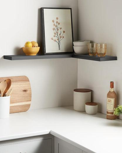 BAYKA Floating Shelves for Wall, Set of 3, Wall Mounted Rustic Wood Shelves for Bathroom, Bedroom, Living Room, Kitchen, Small Hanging Shelf for Books/Storage/Room Decor, Walnut-Like, 15.7in