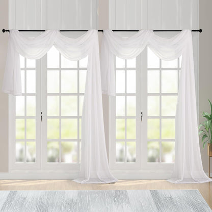 Chyhomenyc Sheer White Valances for Windows 2 Pack, Small Window Curtains for Living Room Bathroom Cafe Laundry Basement, Modern Top Dual Rod Pocket Voile Curtain, 42W x 14L inches, White - Colors C