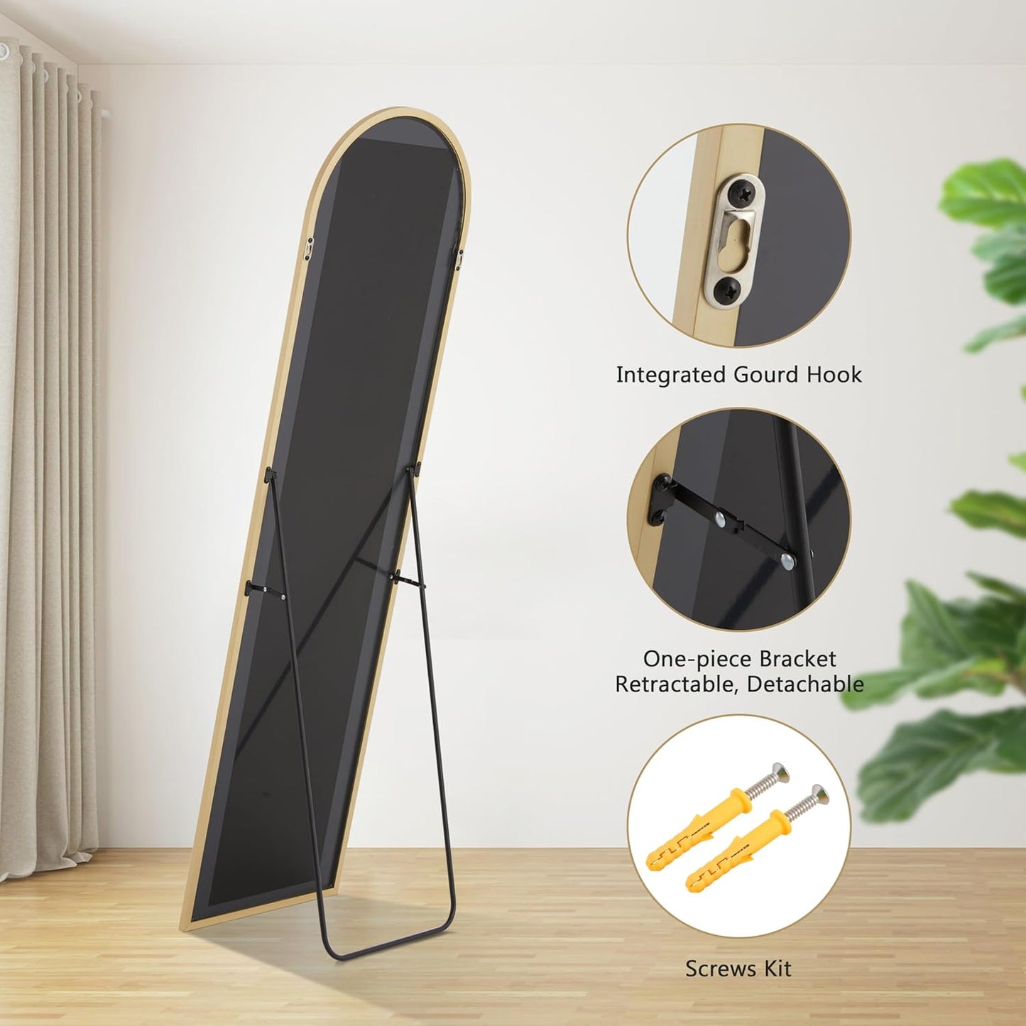 Simple Deluxe Arched Full Length Mirror, 71"x26"Large Floor Mirrors, for Wall Door Bedroom Bathroom Living Room (Gold)