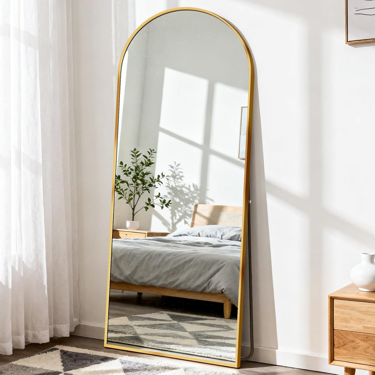 DUMOS Arched Full Length Mirror with Stand 64"x21" Floor Standing Aluminum Frame for Bedroom Body Hanging Leaning Modern Simple Home Decor Shatter-proorf Nano Glass Wall Living Room Cloakroom Black