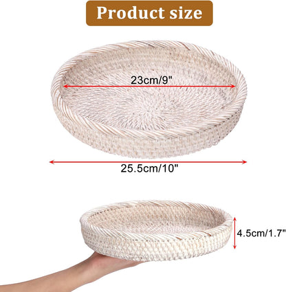 Hipiwe Small Key Basket Bowl for Entryway 7.6" Round Woven Wicker Basket Fruit Serving Tray Woven Basket Wall Decor Rattan Organizer Basket for Keys, Wallet,Whitewash