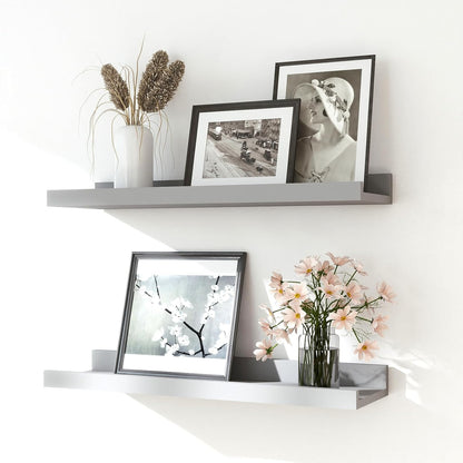 White Floating Shelves for Wall Decor, Wall Mounted Wood Storage Shelf for Bedroom, Living Room, Bathroom, Kitchen, Nursery, Display Picture Ledge Shelf with Lip Set of 2-14 Inches, White