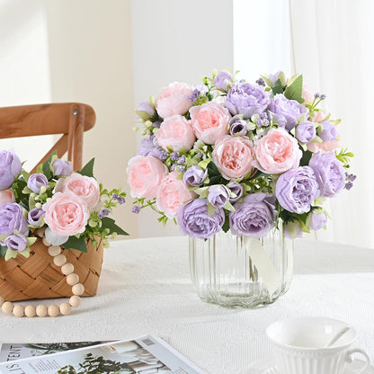 MARTINE MALL 2 Packs Peonies Artificial Flowers, Light Pink Artificial Peonies, Silk Peonies Flowers Fake Peonies Artificial Flowers Peonies Bouquet for Centerpiece Table Wedding Party Home Decor