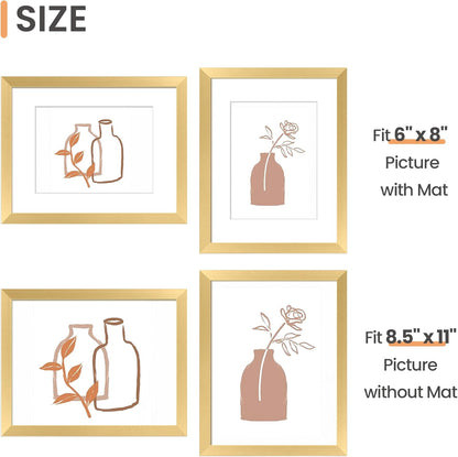 upsimples 11x14 Picture Frame Set of 5, Display Pictures 8x10 with Mat or 11x14 Without Mat, Wall Gallery Photo Frames, Black