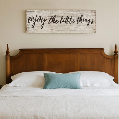 Quotes Wall Decor Enjoy the Little Things Sign Family Wall Signs Canvas Prints Rustic Wooden Wall Art Wood Pictures for Living Room Bedroom Office Home Decor, 6 X 17 Inch Framed