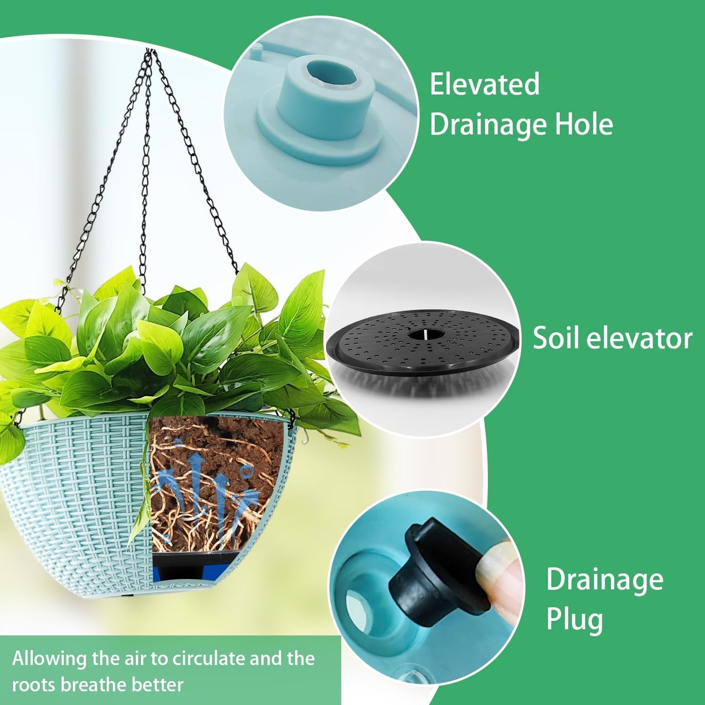 RooTrimmer Hanging Planters for Indoor Outdoor Plants 8 and 10 Inch, 4 Packs Hanging Flower Pot with Drainage Holes, Self-Watering Hanging Basket Perfect for Home, Office and Garden, White