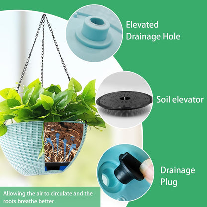RooTrimmer Hanging Planters for Indoor Outdoor Plants 8 and 10 Inch, 4 Packs Hanging Flower Pot with Drainage Holes, Self-Watering Hanging Basket Perfect for Home, Office and Garden, White