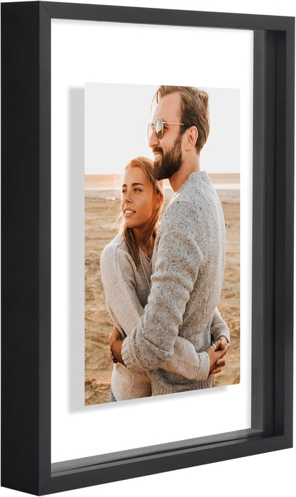 Americanflat Aluminum 11x14 Floating Picture Frame with Shatter-Resistant Glass - Use as 8x10 Picture Frame or Display 11x14 Photo - Signature Float Collection - Photo Frames for Wall Display - Black
