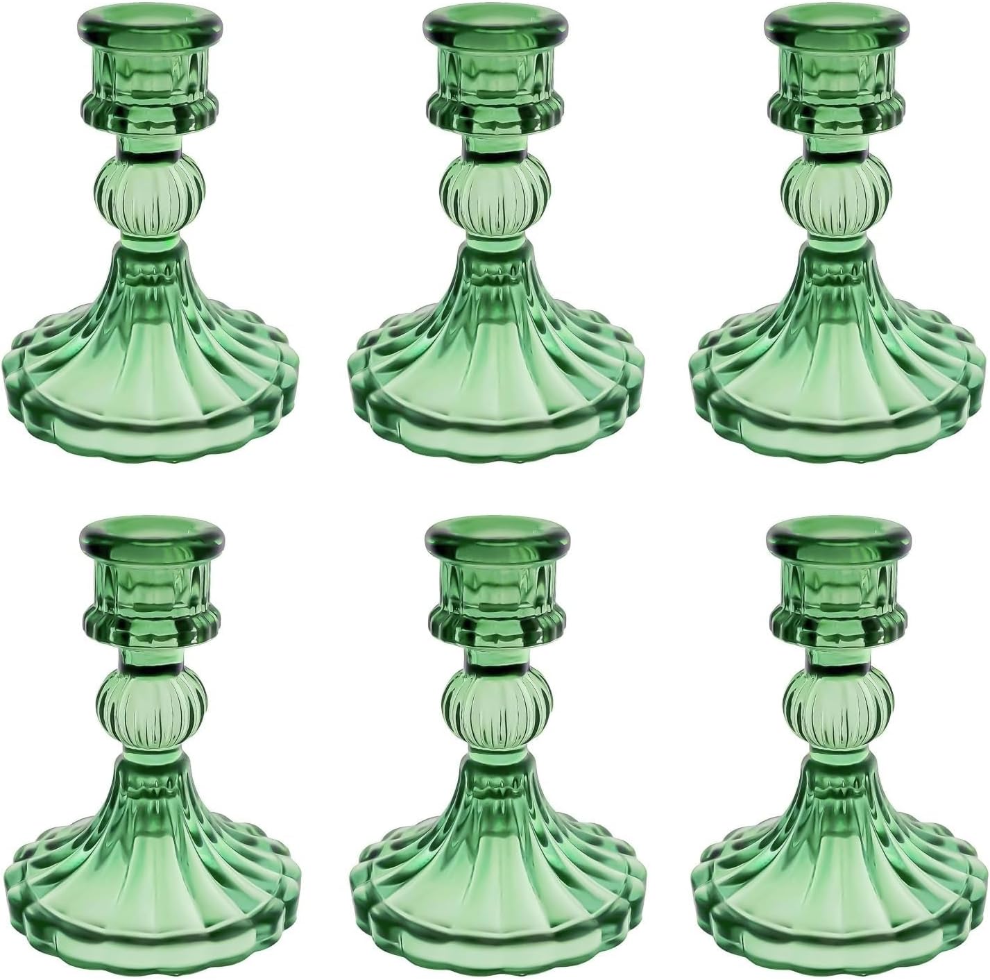 Glass Candlestick Holder,Striped Taper Candle Holders,Set of 6 Candle Stand for Table Centerpieces, Home Decor,Weddings,Festival and Parties (Clear Stripe Pattern)