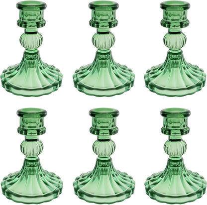 Glass Candlestick Holder,Striped Taper Candle Holders,Set of 6 Candle Stand for Table Centerpieces, Home Decor,Weddings,Festival and Parties (Clear Stripe Pattern)