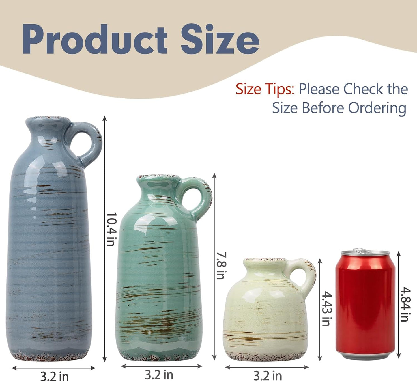 Modern Ceramic Vase Set of 5, Vases Home Decor Rustic Farmhouse Decorative Vase Pottery Vases for Bouquet Pampas Grass Dried Fresh Flowers, Table Living Room Kitchen Bedroom