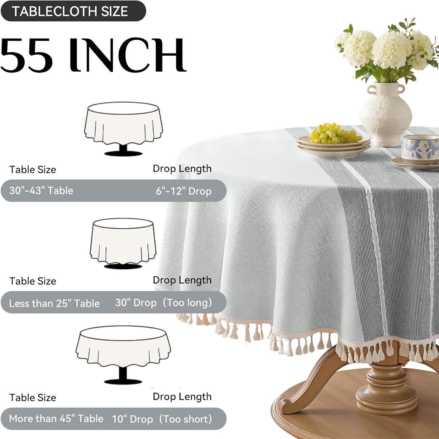 Softalker Outdoor Tablecloth Rectangle, Waterproof Linen Cotton Farmhouse Table Cloths with Tassel, Heavy Weight Wrinkle Free Boho Table Cover for Picnic Camping Dining - 55 x 70 Inch, Coffee Lines
