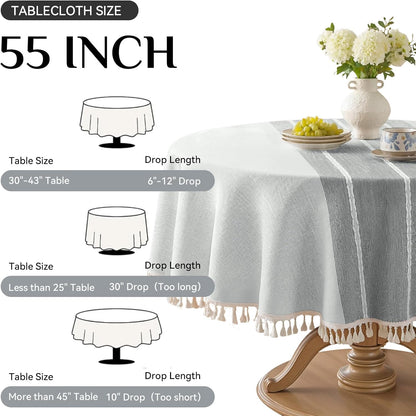 Softalker Outdoor Tablecloth Rectangle, Waterproof Linen Cotton Farmhouse Table Cloths with Tassel, Heavy Weight Wrinkle Free Boho Table Cover for Picnic Camping Dining - 55 x 70 Inch, Coffee Lines