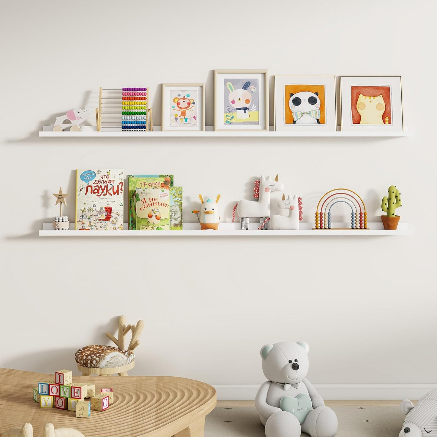 Dreamland Picture Ledge Shelf for Wall, Floating Shelves Set of 2, 48 Inch Long Floating Shelves with Lip for Living Room, Bedroom, Bathroom, Kitchen, White