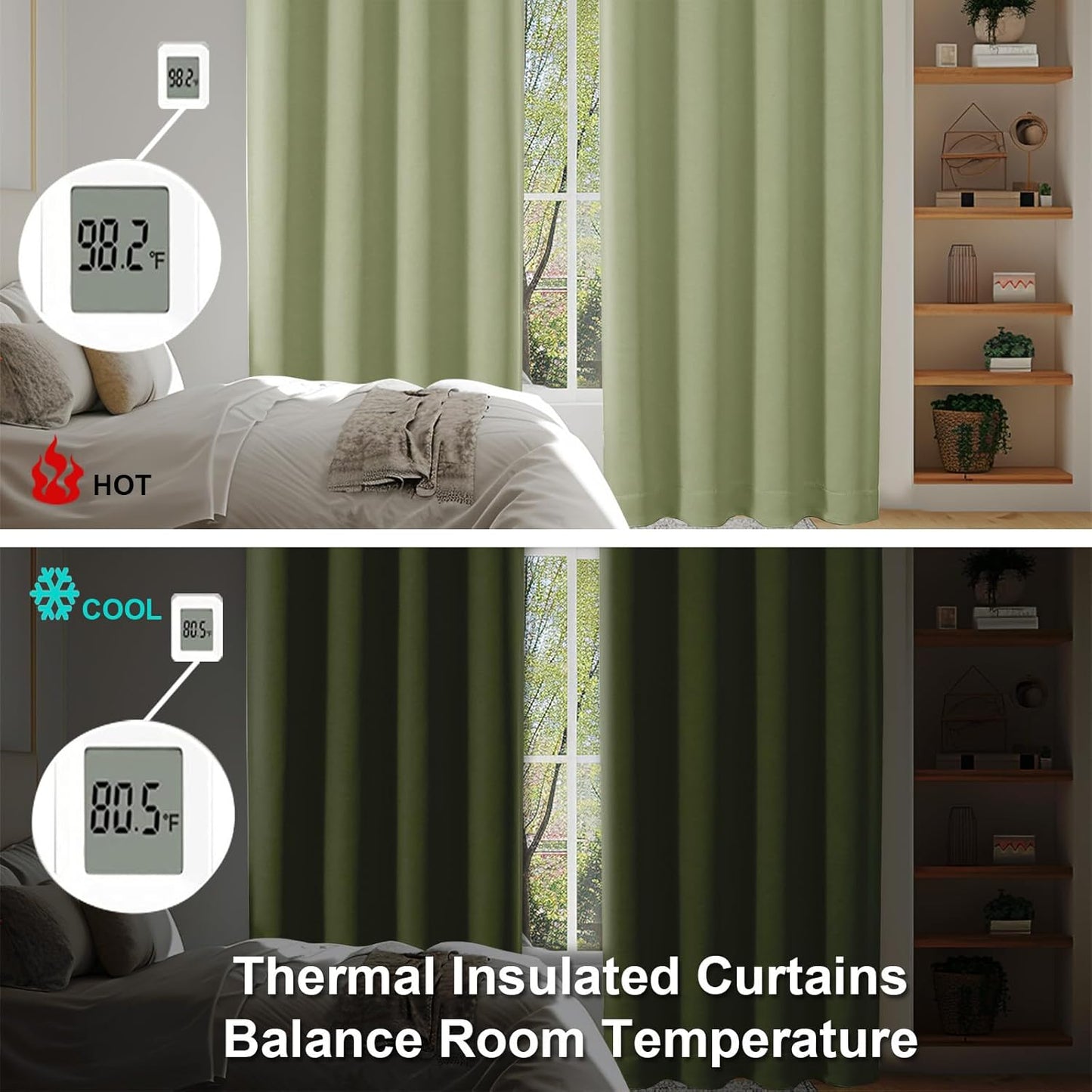 Simplebrand Ava Sage Green Blackout Curtains for Bedroom 63 Inch Length 2 Panels Set, Solid Thermal Insulated Energy Saving Rod Pocket Window Treatment Curtains Blackout Drapes, W40 x L63 Inch, Sage - Colors A