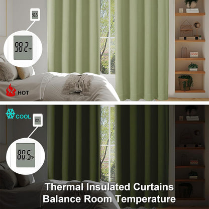 Simplebrand Ava Sage Green Blackout Curtains for Bedroom 63 Inch Length 2 Panels Set, Solid Thermal Insulated Energy Saving Rod Pocket Window Treatment Curtains Blackout Drapes, W40 x L63 Inch, Sage - Colors A
