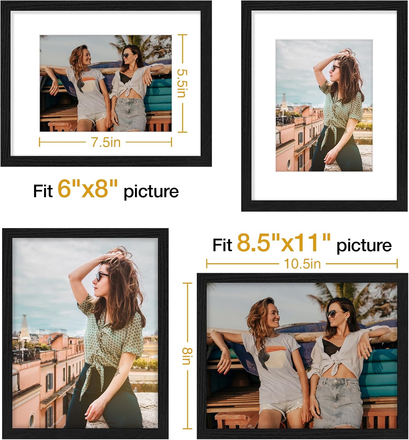 Vittanly 11x14 Picture Frame, Display Pictures 8x10 with Mat or 11x14 without Mat, Photo Frame for Wall Mounting, Black, 1 Pack - Colors A