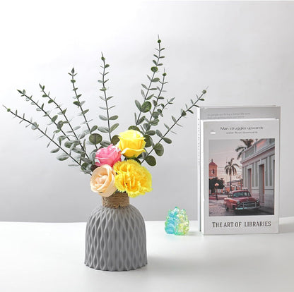 Fake Plants, 20Pcs Eucalyptus Stems Artificial Flowers, Fake Eucalyptus Leaves Stems, Plastic Grey Green Touch Leaf Branches for Home Office Flowers Bouquet Centerpiece Wedding Decoration