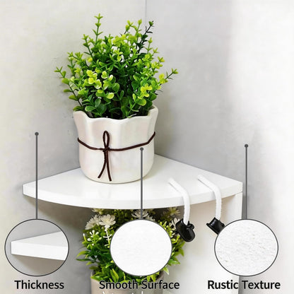 No-Drill Corner Shelf Wall Mount, 5-Tier Floating Corner Bookshelf with Hooks, Space-Saving Zigzag Plant Shelf for Bedroom, Living Room, Bathroom, Home Office