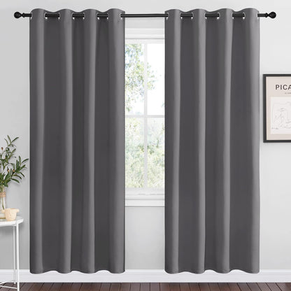 NICETOWN Halloween Pitch Black Solid Thermal Insulated Grommet Blackout Curtains/Drapes for Bedroom Window (2 Panels, 42 inches Wide by 63 inches Long, Black) - Colors E
