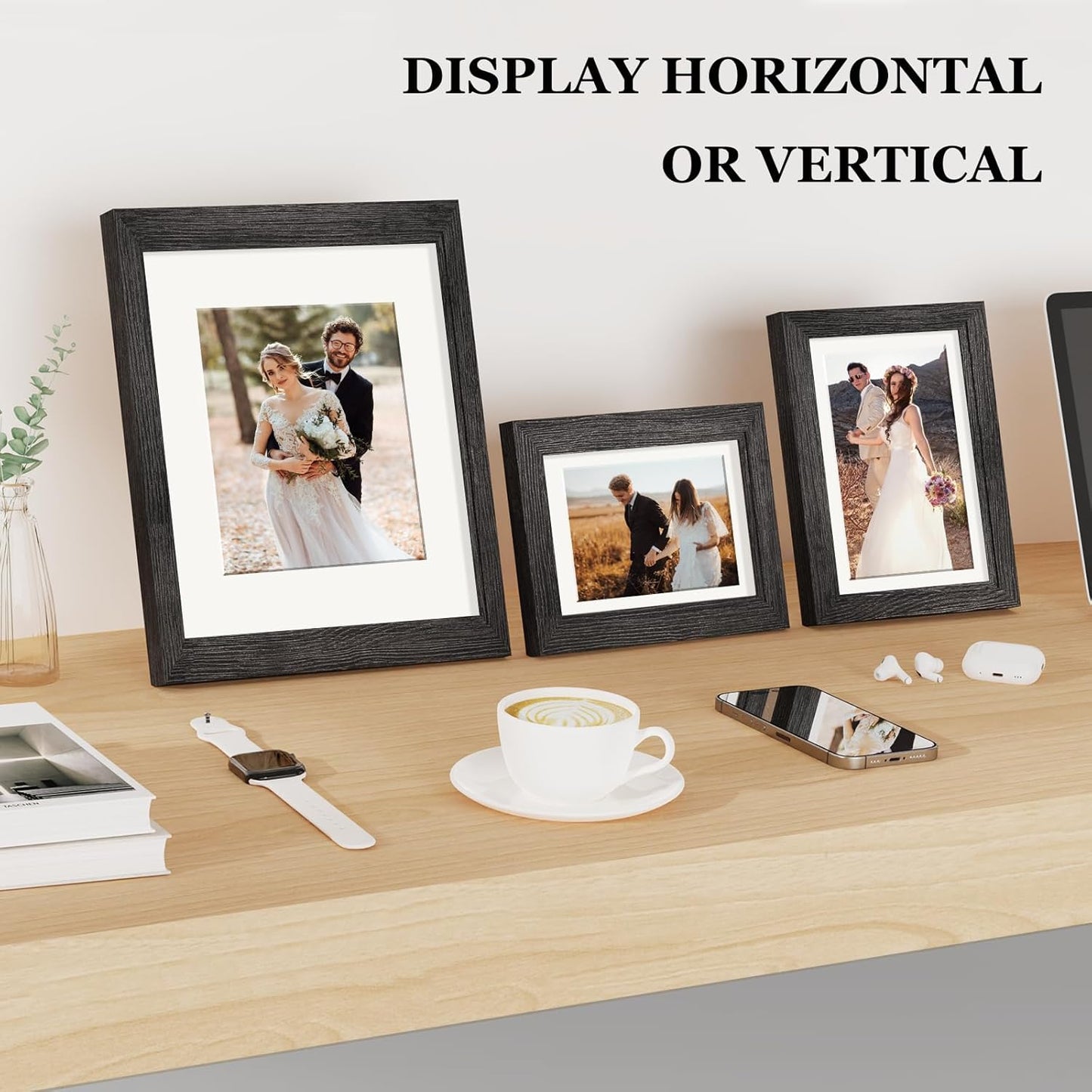 Povrgive Picture Frames, Made of Real Glass and Wooden Frame, Gallery Photo Frames Set of 10 for Collage Wall Decor, Multi Sizes Including 8x10, 5x7, 4x6 for Mounting or Tabletop Display, Wood
