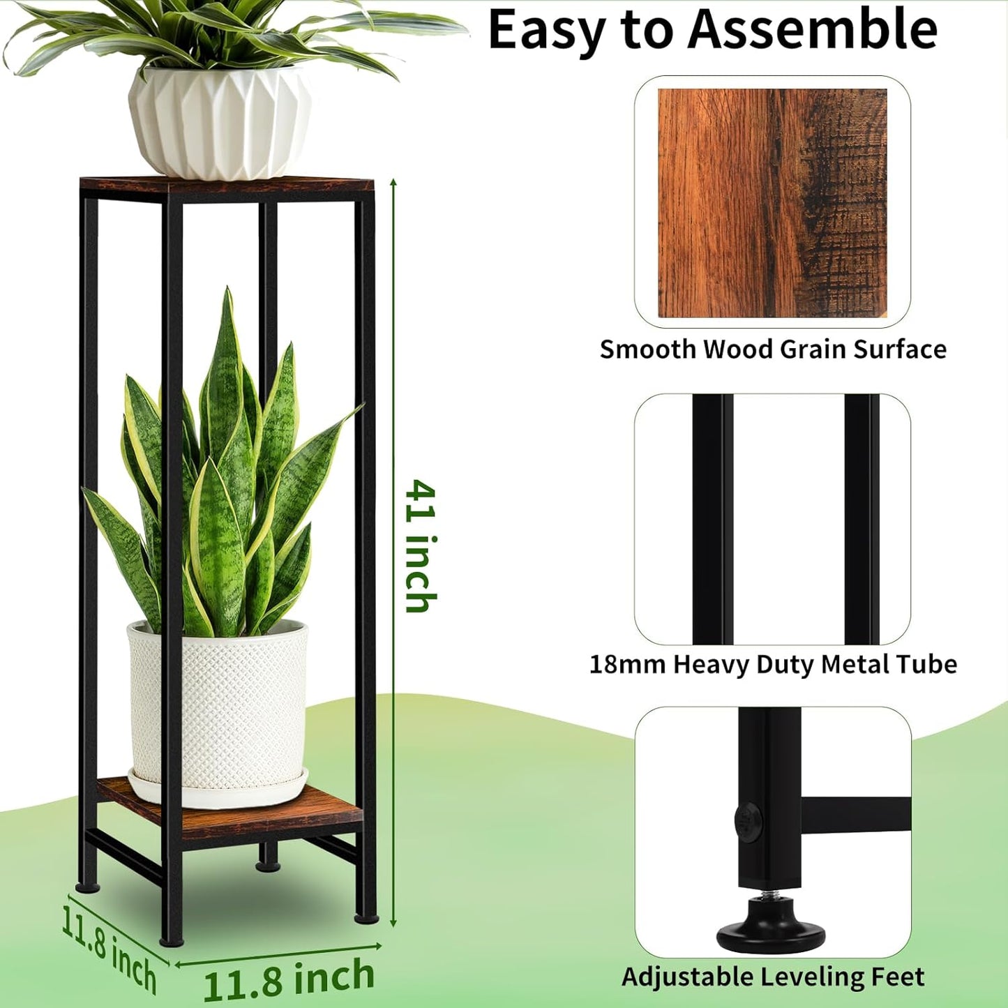 Plant Stand Indoor, Tall Plant stands for Indoor Outdoor Plants, 2 Tier Heavy Duty Plant Shelf 31" Metal Pedestal Stand Modern Corner Flower Stand for Patio, Living Room, Balcony